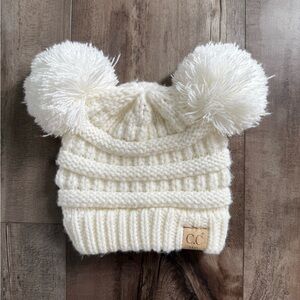 Winter White Knit Pom-Pom Beanie Hat for Baby Girl